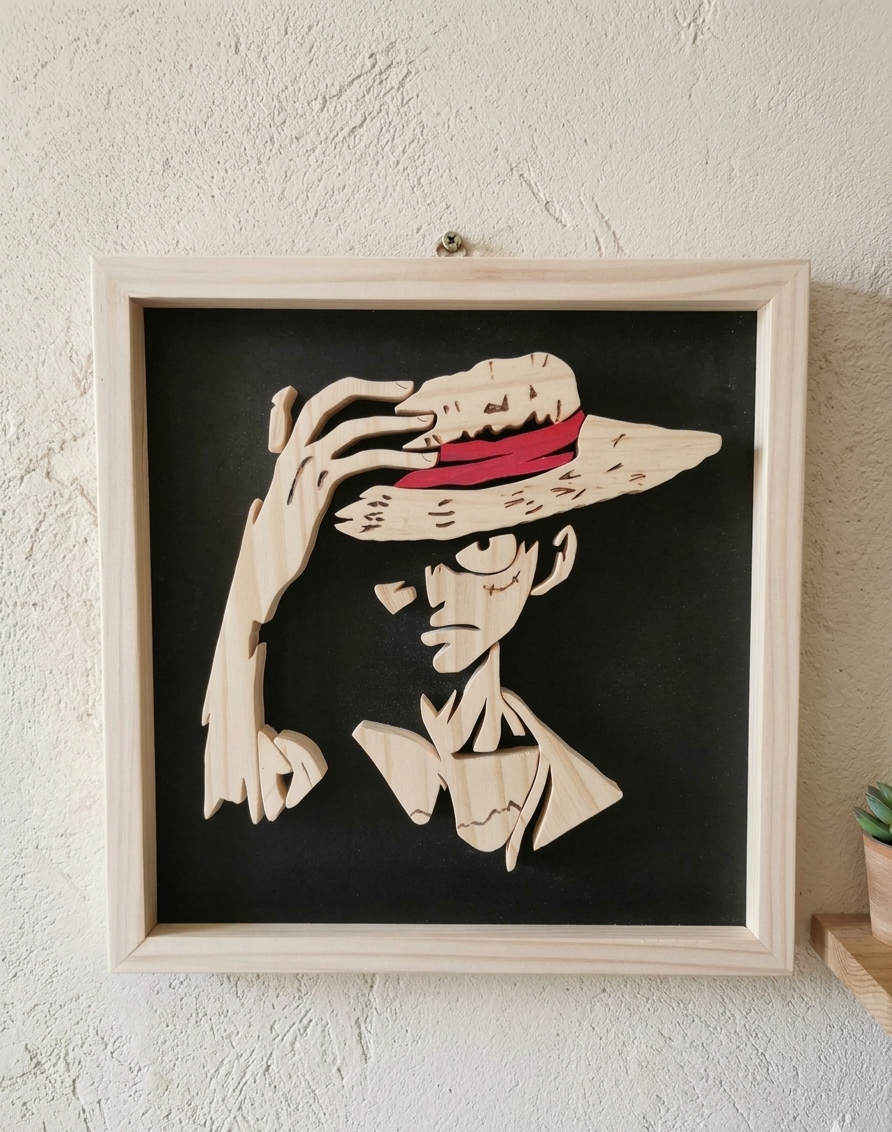 Tableau en bois 3D Artisanal  Luffy Chapeau de Paille One Piece