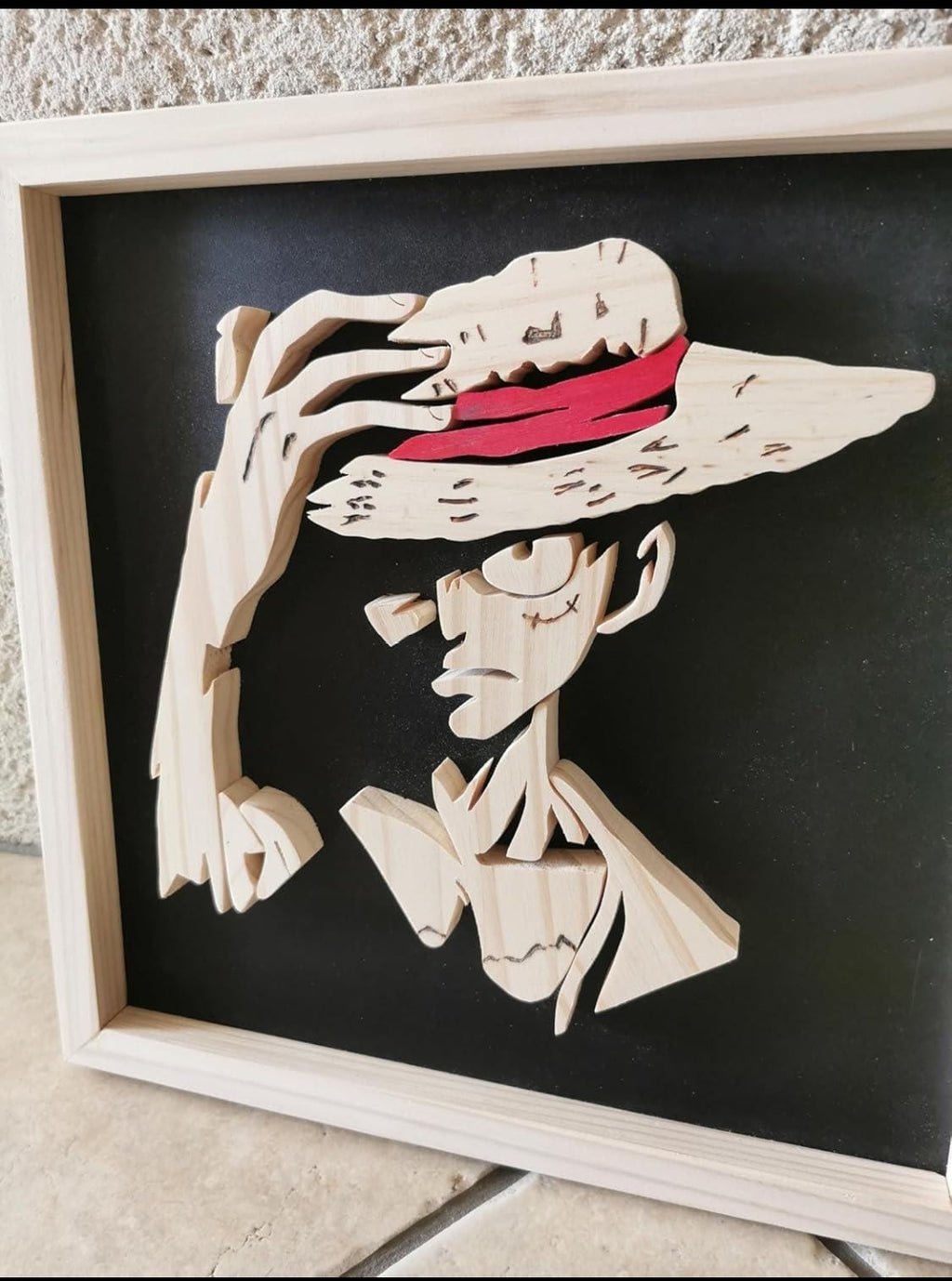 Tableau en bois 3D Artisanal  Luffy Chapeau de Paille One Piece